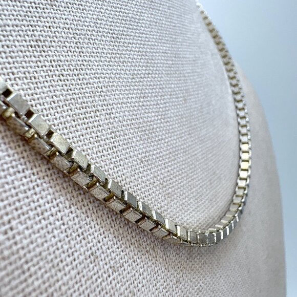 VTG Sterling Silver 925 Box Link Chain Necklace Lobster Clasp Size 17.5" Length - Picture 3 of 10